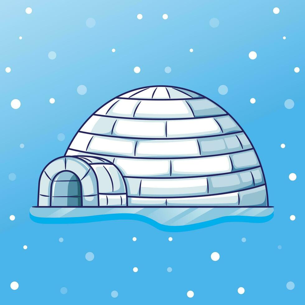 Vector cartoon design of cute igloo with snowfall in winter season. flat cartoon for winter element