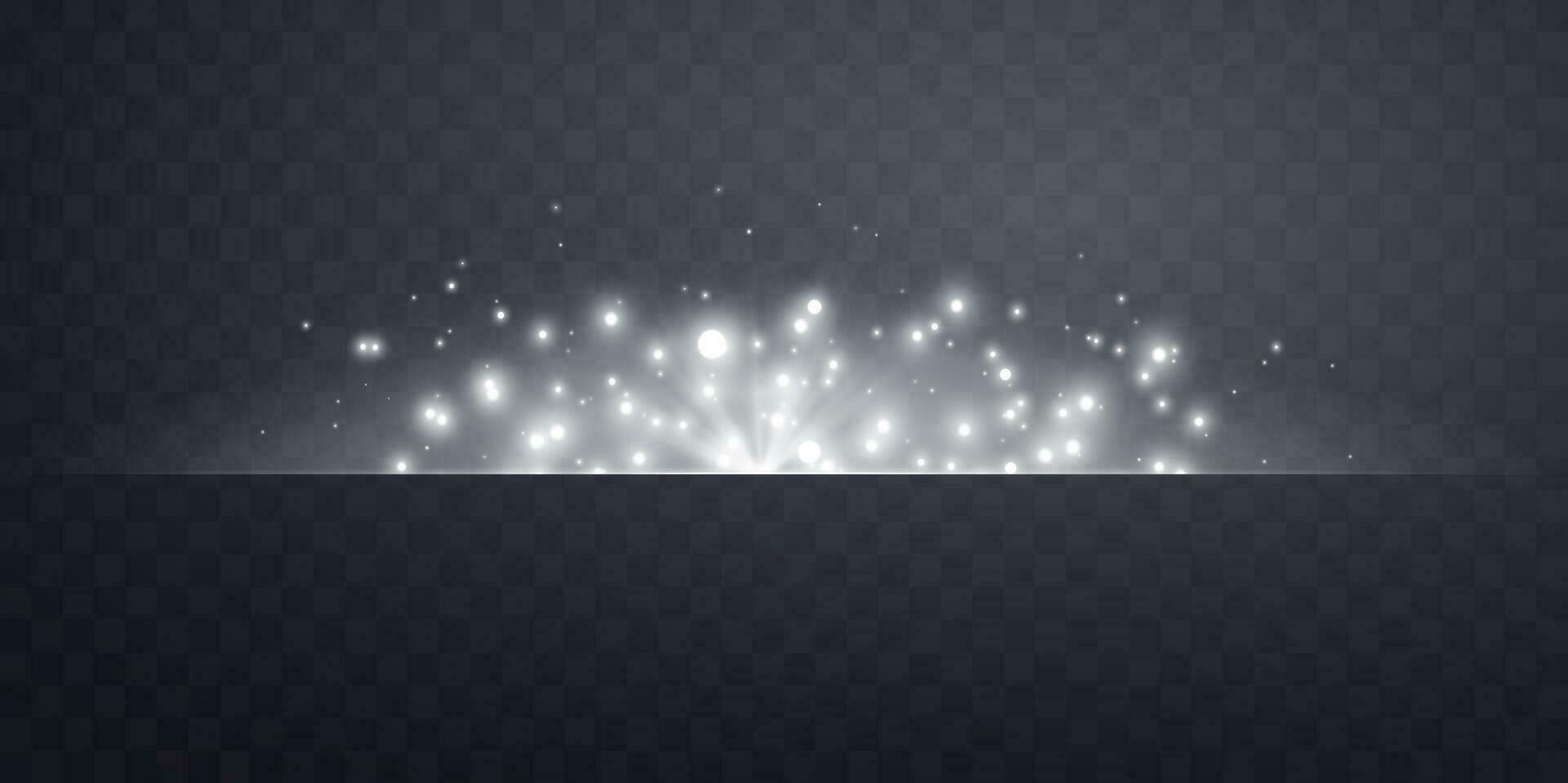 Silver horizontal lensflare. Light flash with rays or spotlight and bokeh. Silver glow flare light effect. Vector illustration.