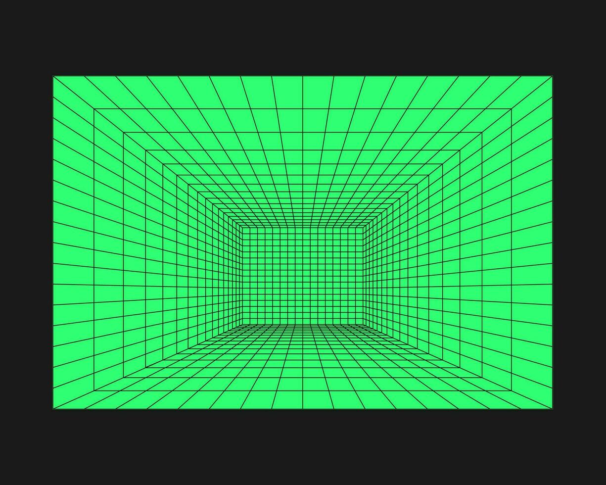 Cyberpunk perspective tunnel. Cyber geometry y2k element. Isolated style on black background. Vector trendy illustration.