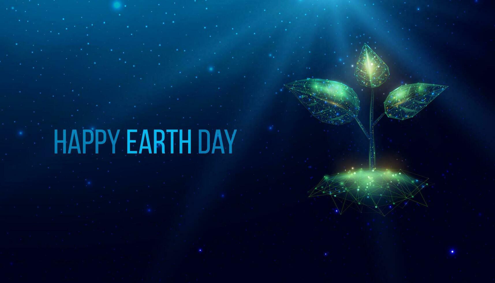 Happy Earth Day concept. Plant sprout. Abstract modern vector illustration on dark blue background.