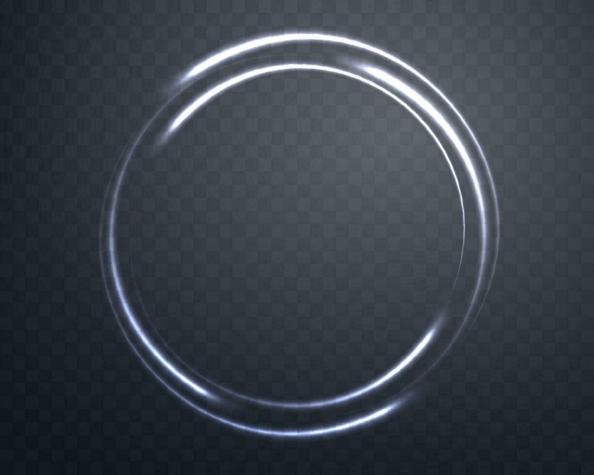 Silver magic ring with glowing. Neon realistic energy flare halo ring. Abstract light effect. Vector illustration.