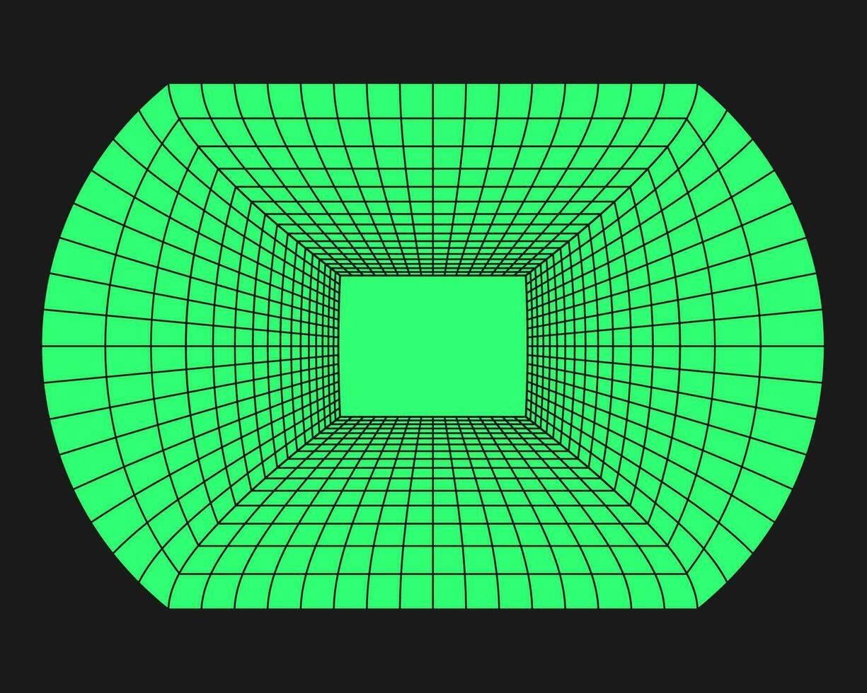 Cyberpunk perspective grid. Cyber geometry y2k element. Isolated style on black background. Vector trendy illustration.