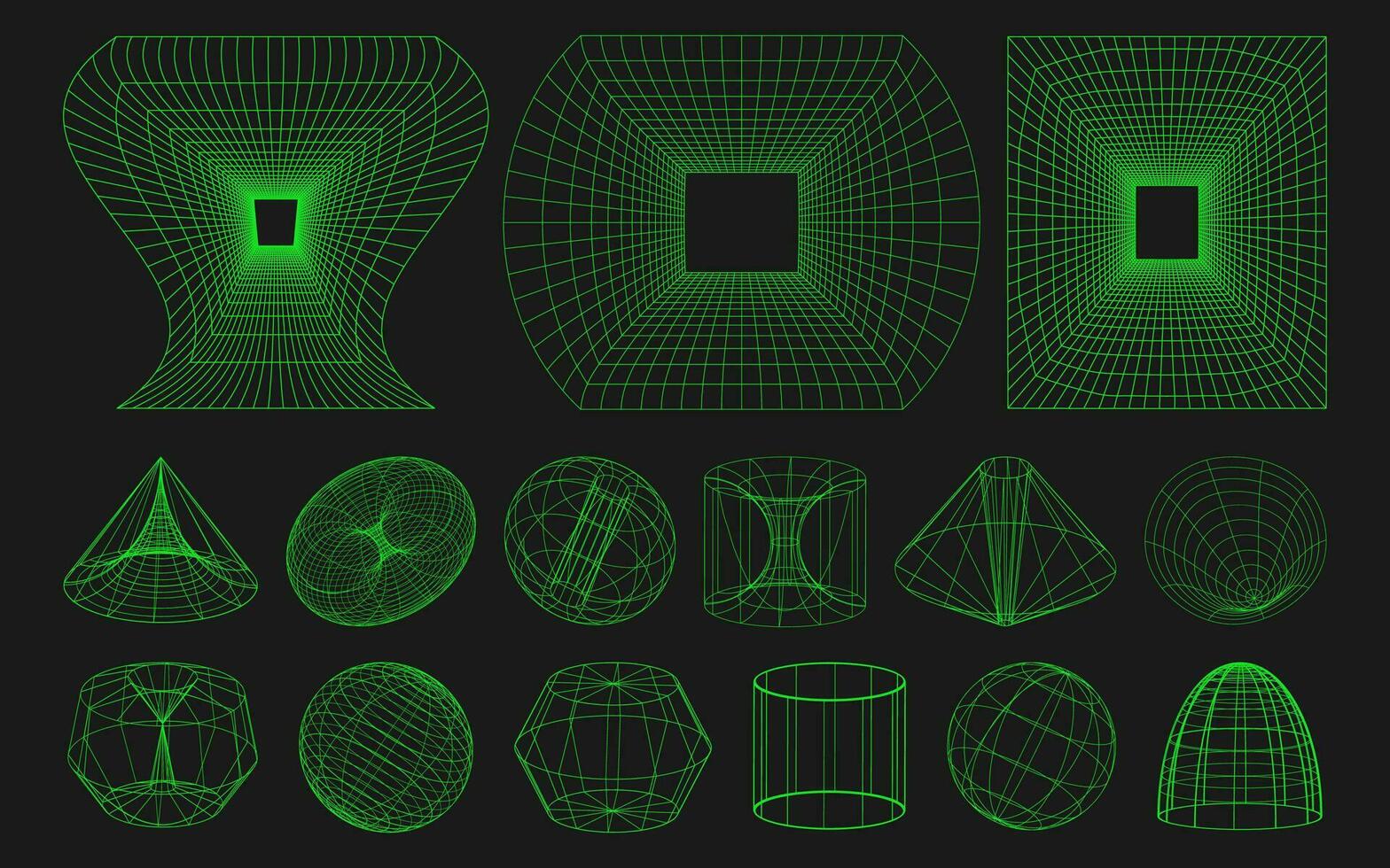 ciber distorsionado formas, retro punk diseño elementos. estructura metálica ola geometría en negro antecedentes. de moda psicodélico vector elementos.