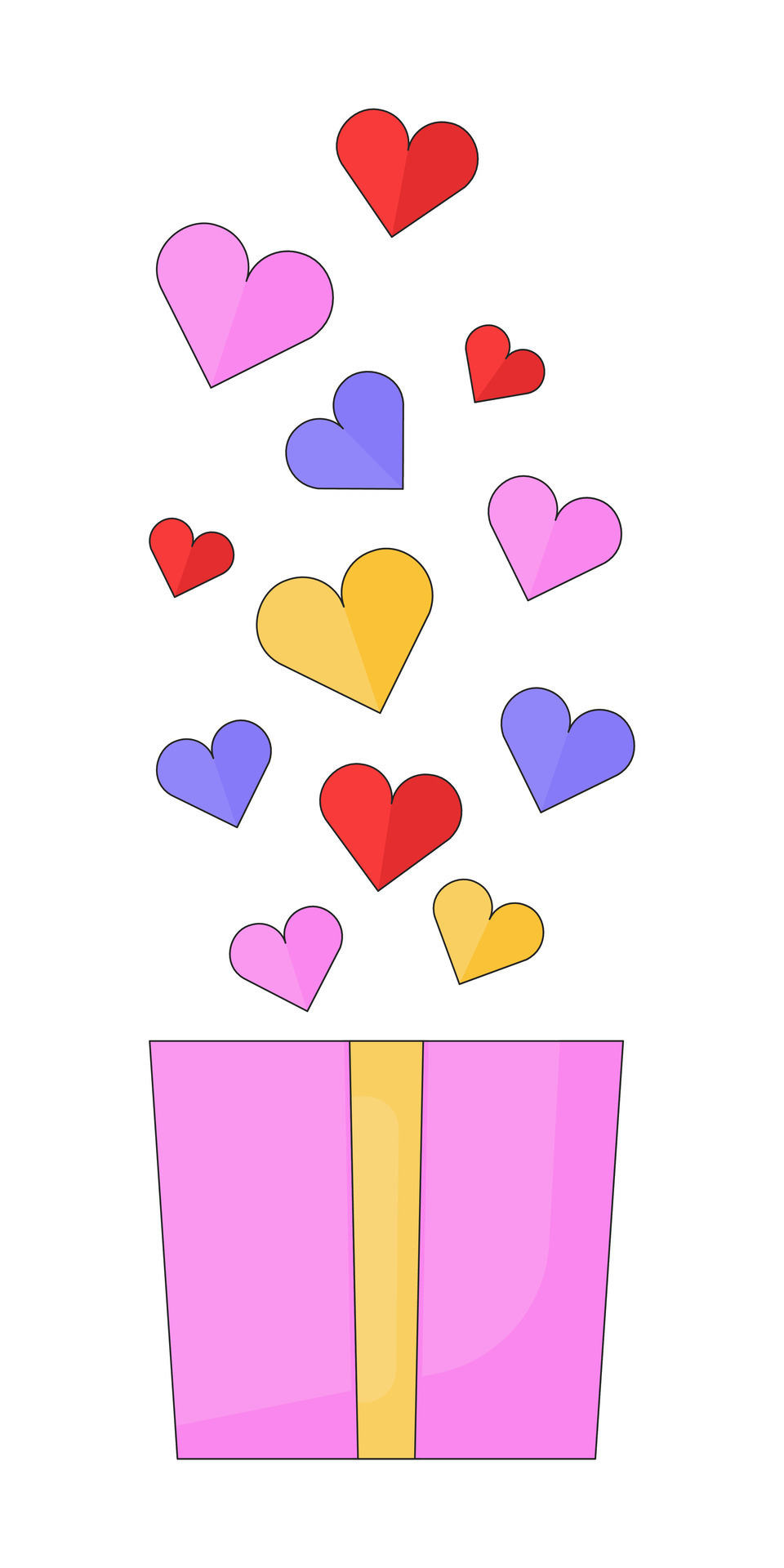 manojo corazones regalo caja 2d lineal dibujos animados objeto