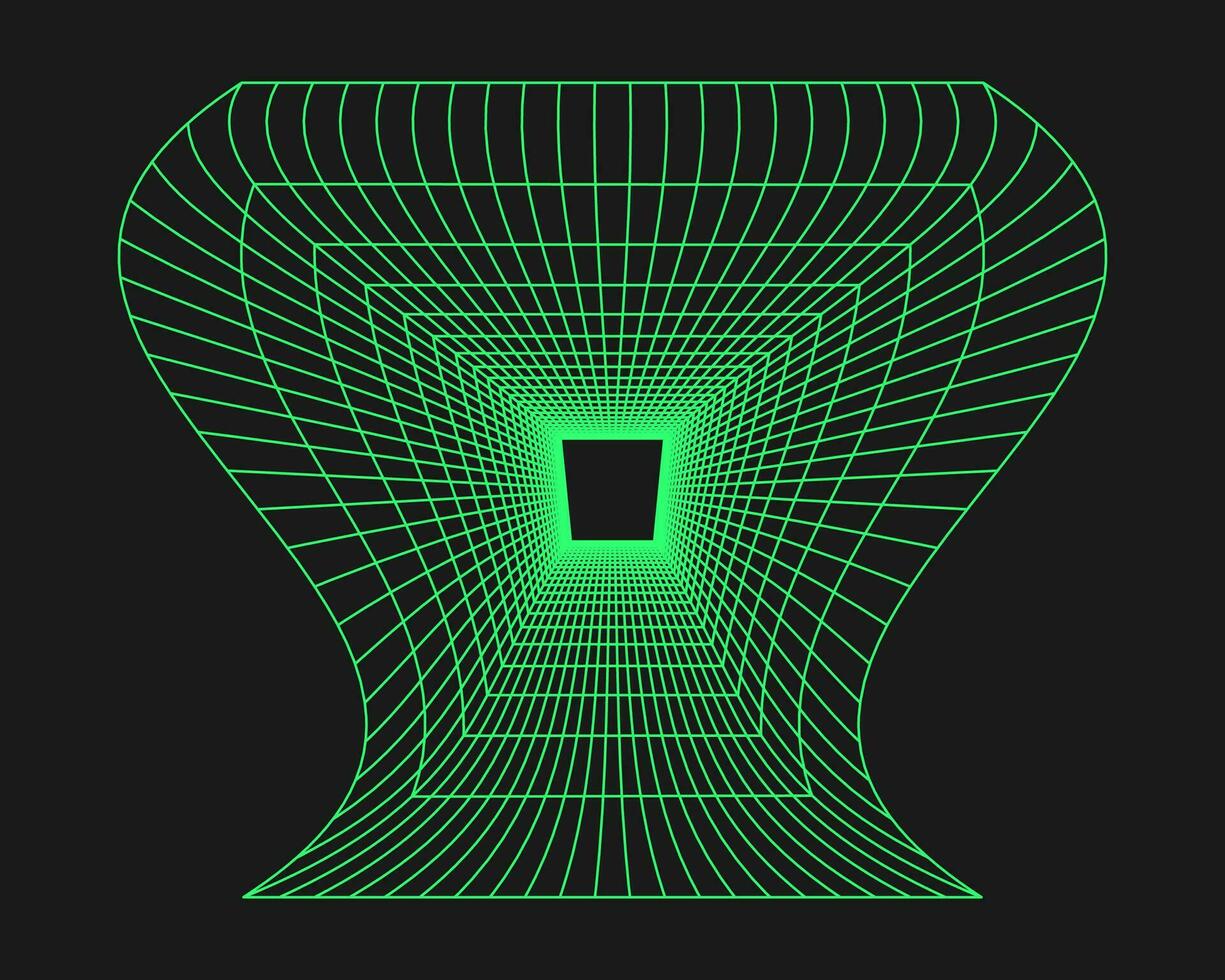 cyberpunk perspectiva túnel. ciber geometría y2k elemento. aislado estilo en negro antecedentes. vector de moda ilustración.