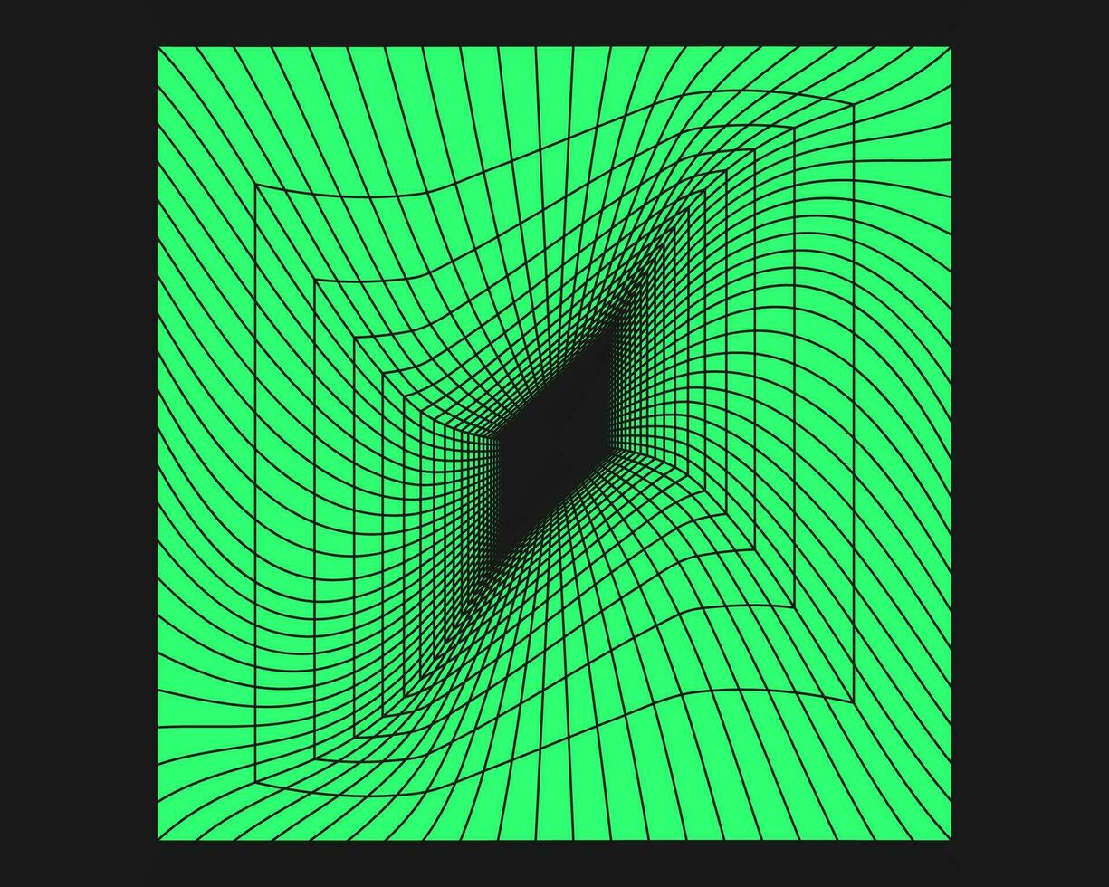 Cyberpunk perspective grid. Cyber geometry y2k element. Isolated style on black background. Vector trendy illustration.