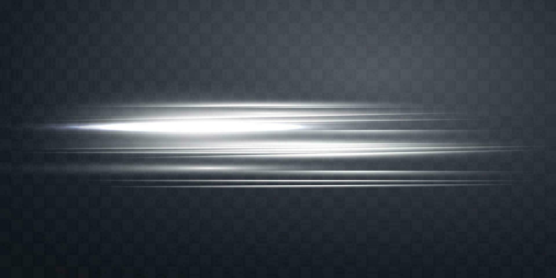 Silver horizontal lensflare. Light flash with rays or spotlight and bokeh. Silver glow flare light effect. Vector illustration.