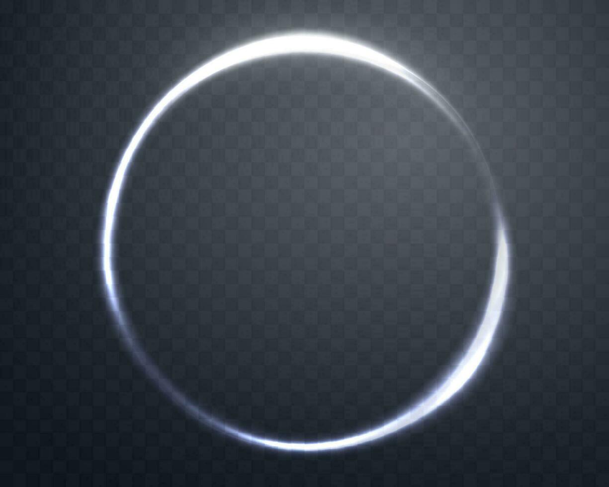 Silver magic ring with glowing. Neon realistic energy flare halo ring. Abstract light effect vector