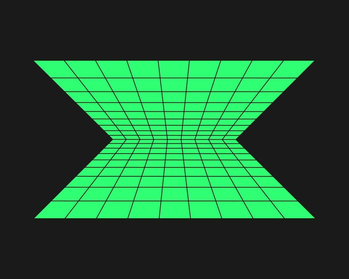 Cyberpunk perspective grid. Cyber geometry y2k element. Isolated style on black background. Vector trendy illustration.