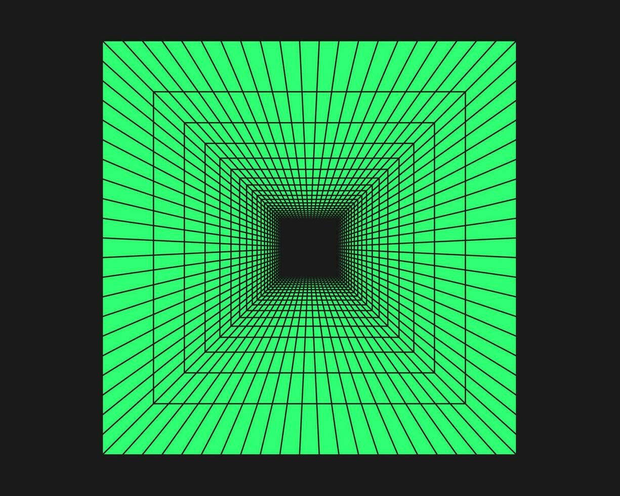 Cyberpunk perspective grid. Cyber geometry y2k element. Isolated style on black background. Vector trendy illustration.