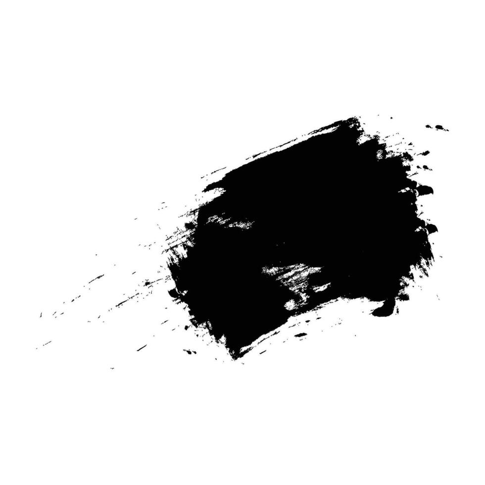 Brush stroke, grunge design element with distress texture. Black rectangular ink brush stroke. Vector illustration isolated on white background.