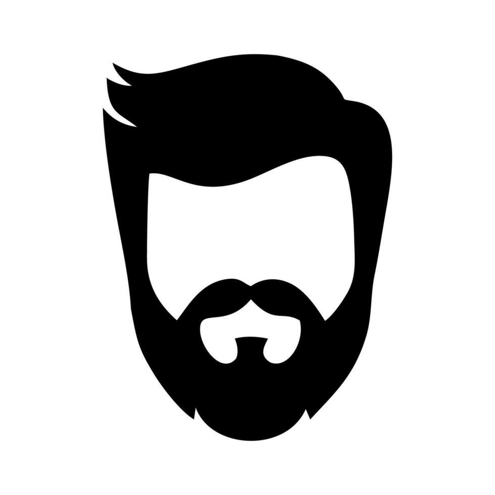 Set bearded hipster man face with haircuts, mustache, beard. Trendy man avatar, silhouettes, head, emblem, icon, label. Barber shop vector illustration