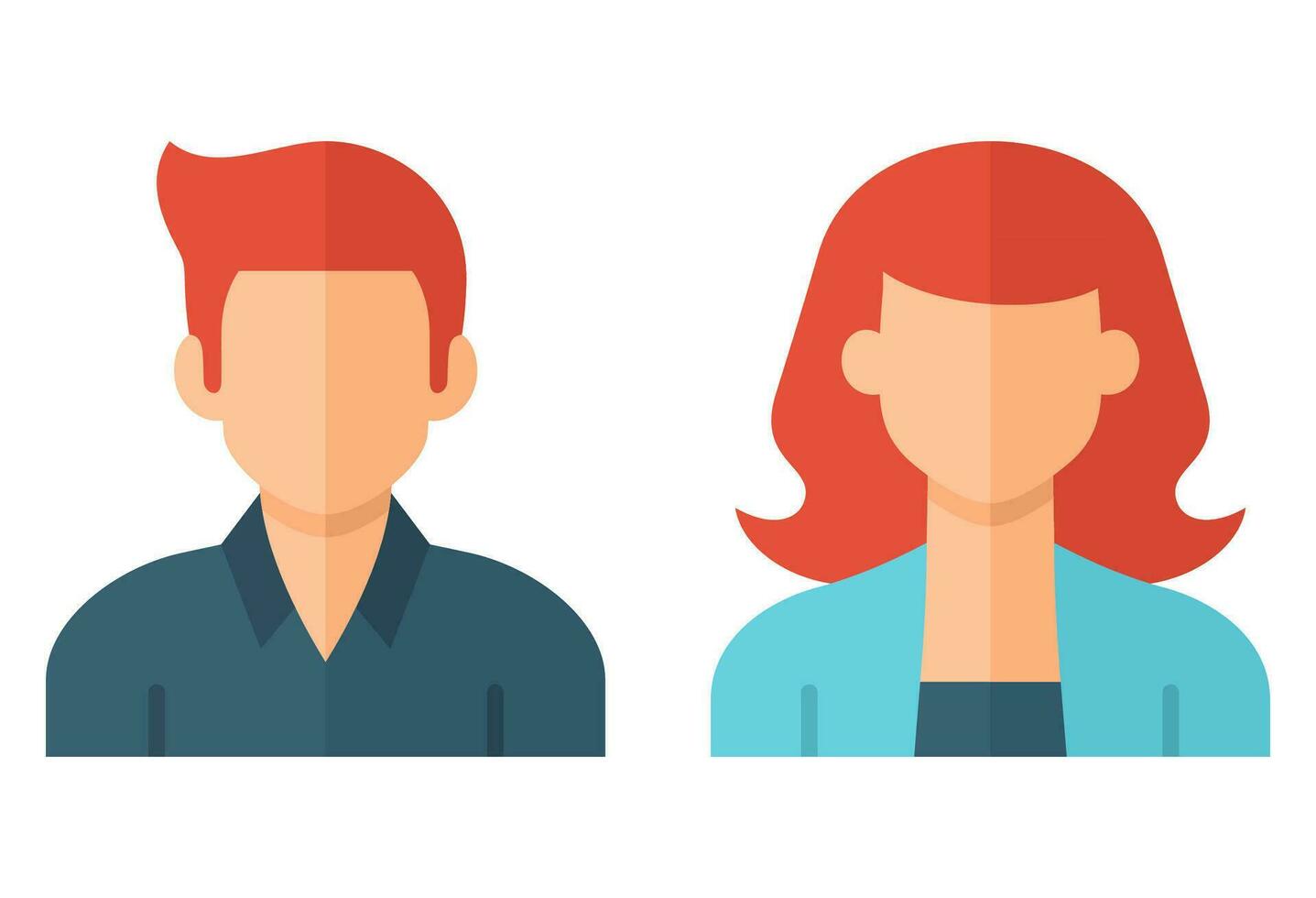 hombre y mujer avatar icono en plano estilo. masculino y hembra cara siluetas servicio como avatares o perfiles para desconocido o anónimo individuos social red vector ilustración