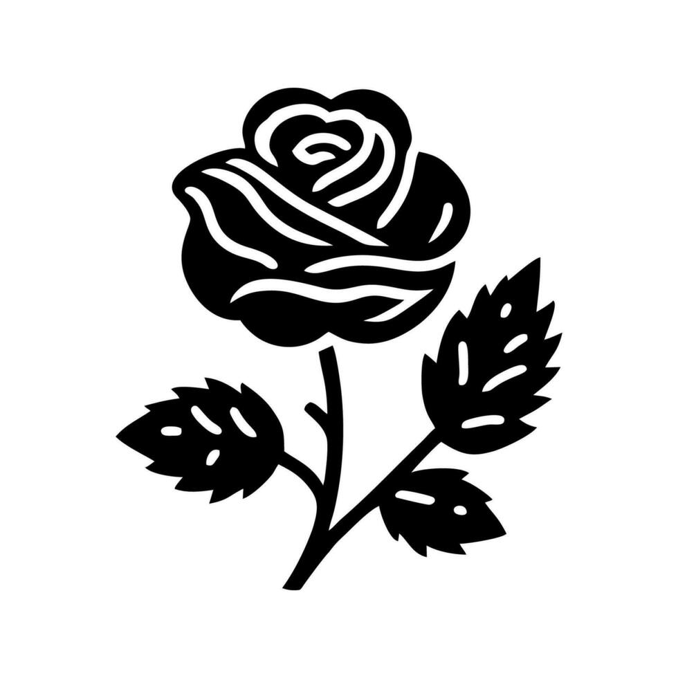 Rose icon. Decorative flower silhouette isolated on white background. Blossom vector illustration