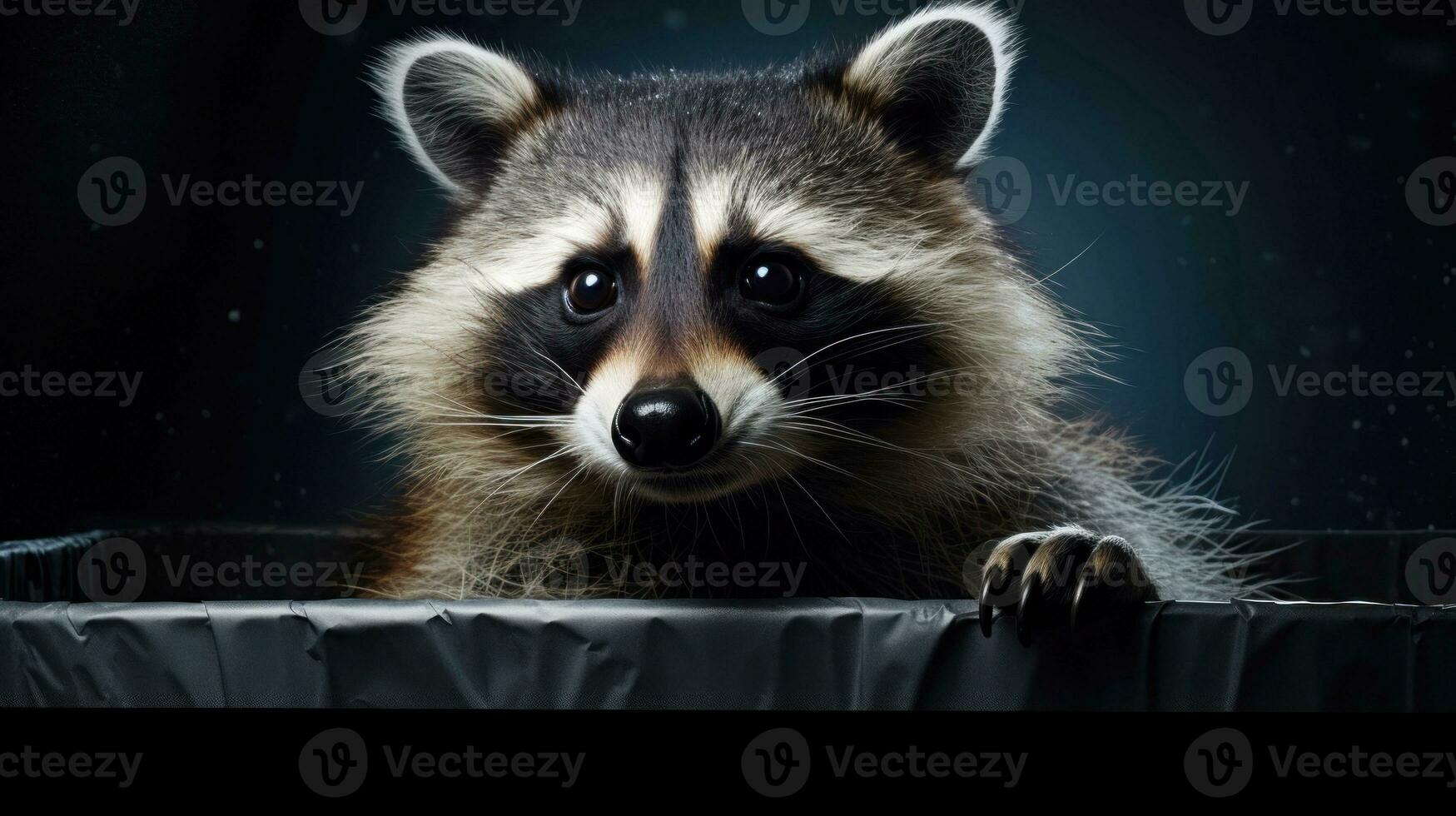 AI generated Raccoon in Bathtub, Curious raccoon exploring a white bathtub, ideal for pet and wildlife themed content photo