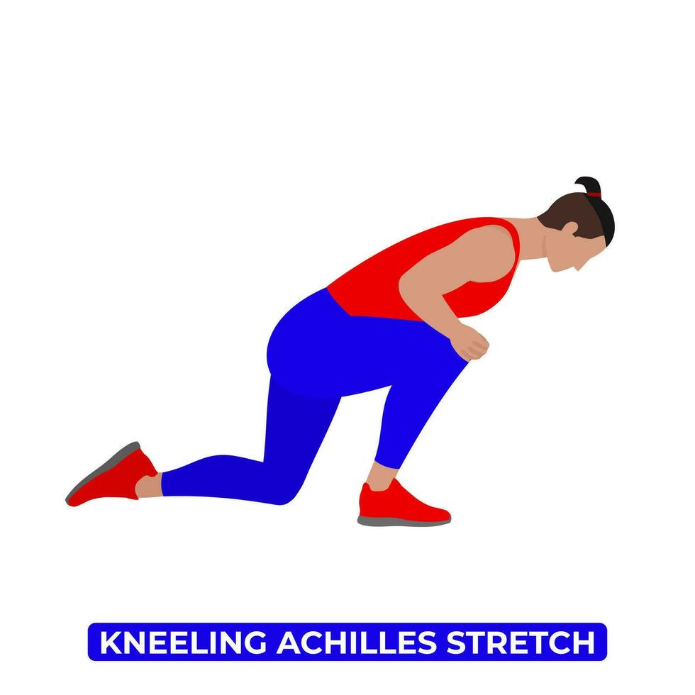 Vector Man Doing Kneeling Achilles Stretch. An Educational Illustration On A White Background.