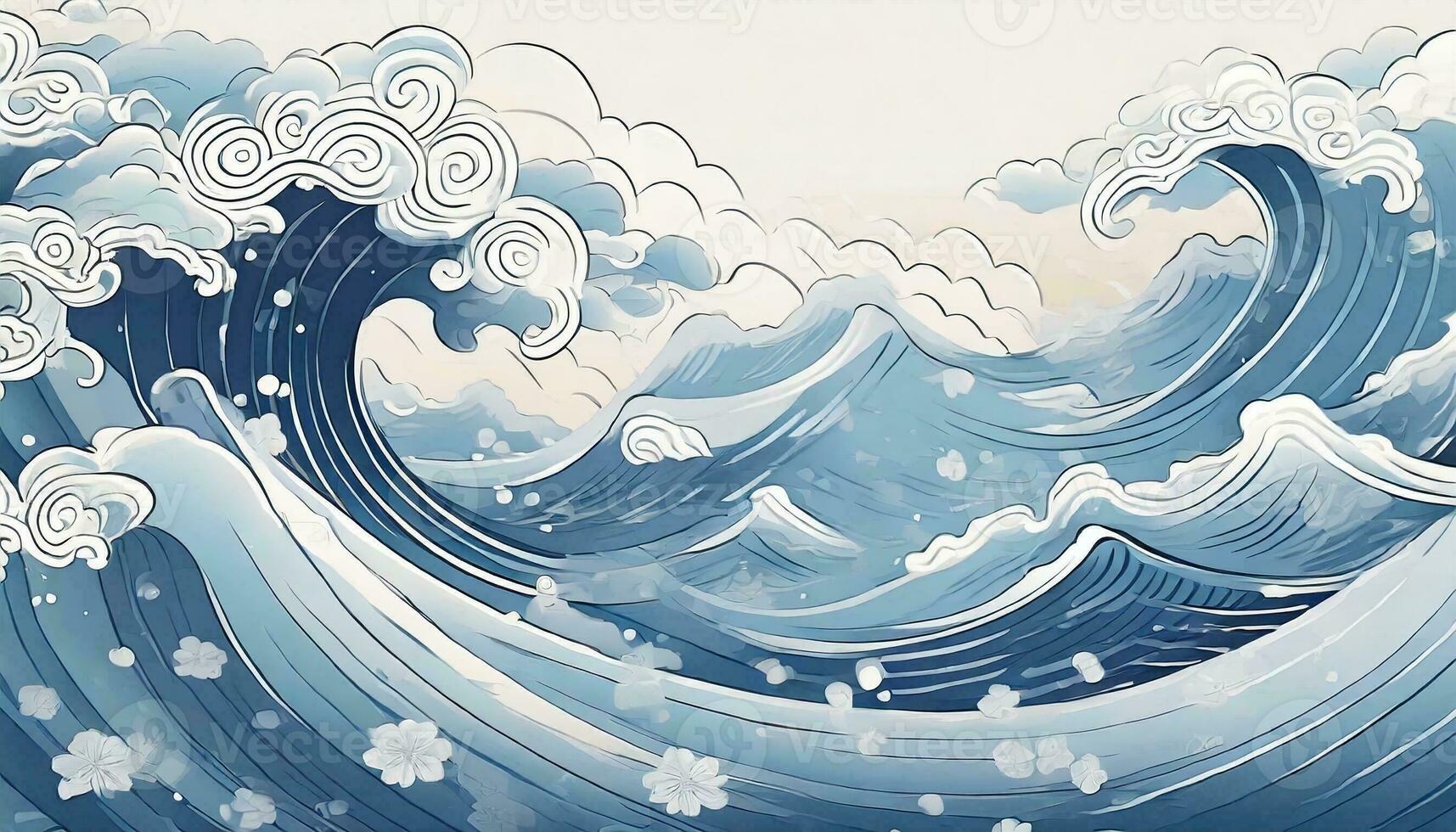 AI generated Abstract background from Japanese pattern sea wave photo