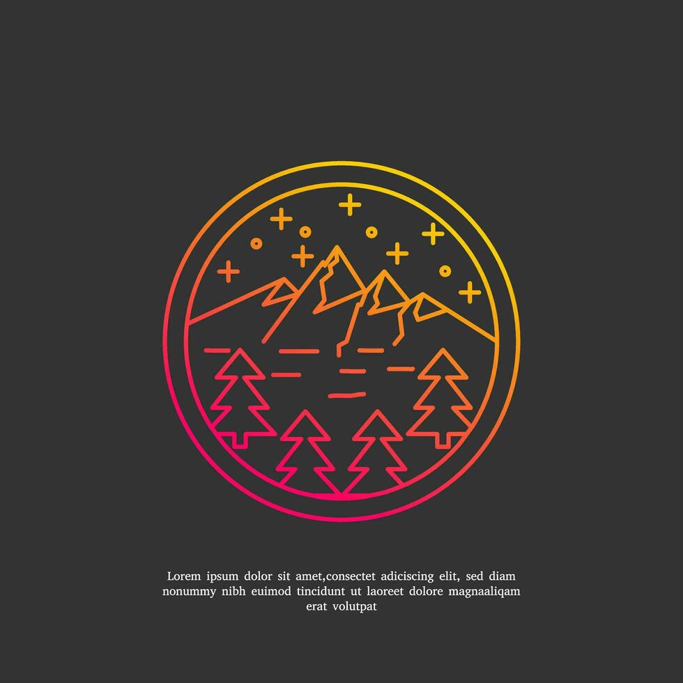 mono line mountain logo badge design vector