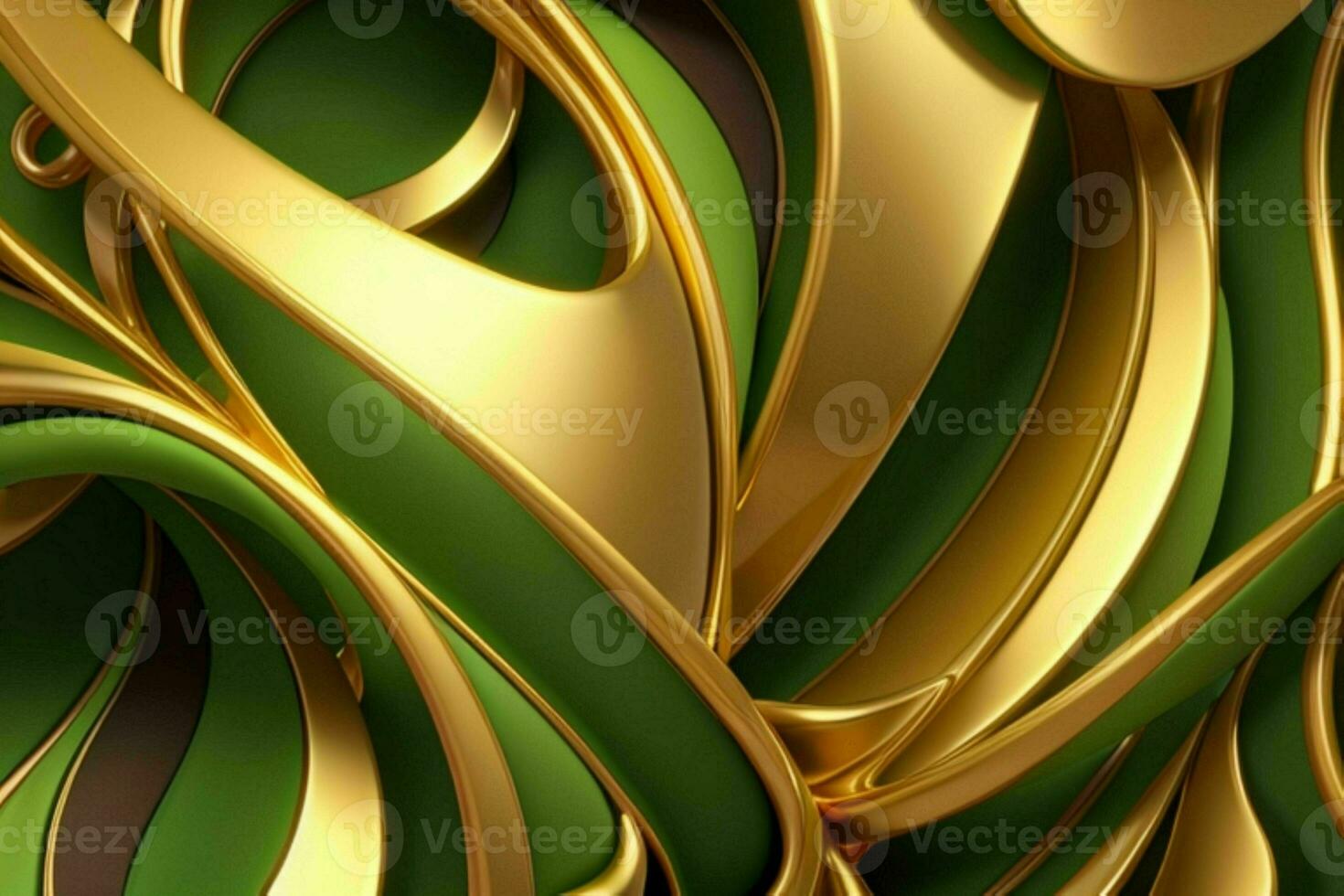 AI generated 3d rendering luxury green and golden abstract background. Pro Photo