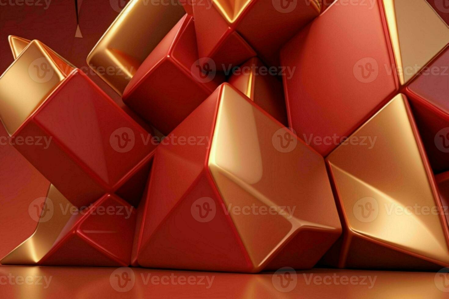 AI generated 3d rendering luxury red and golden abstract background. Pro Photo