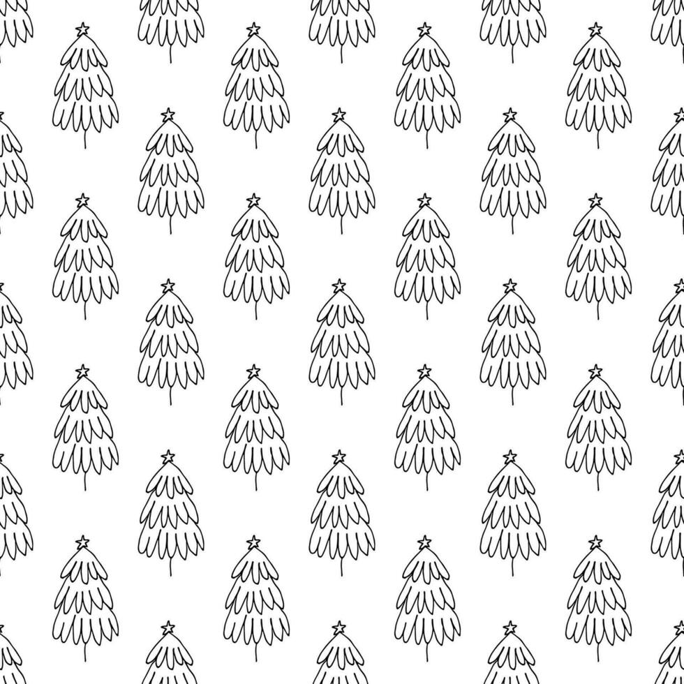 Seamless pattern with geometric minimal scandinavian Christmas tree doodle for decorative print, wrapping paper, greeting cards and fabric vector