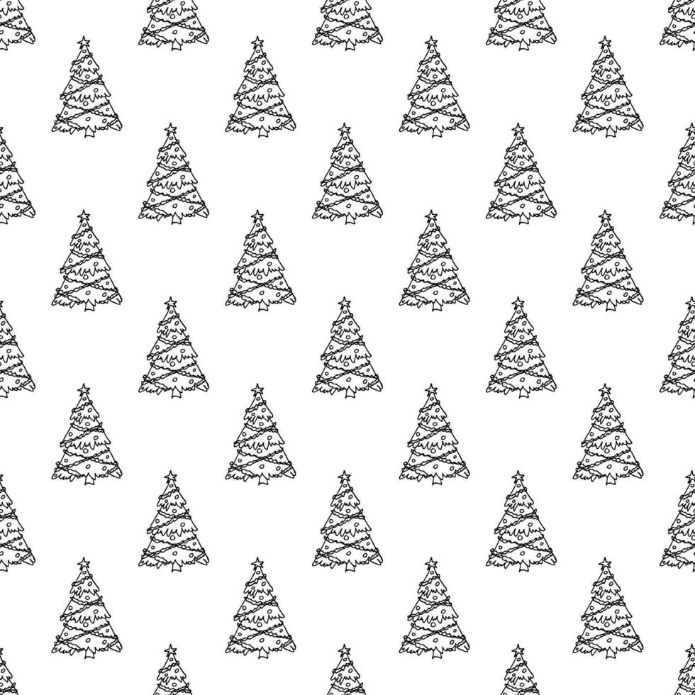 Seamless pattern with geometric minimal scandinavian Christmas tree doodle for decorative print, wrapping paper, greeting cards and fabric vector