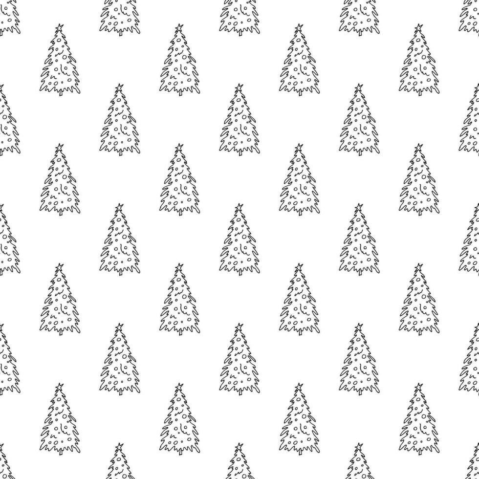 Seamless pattern with geometric minimal scandinavian Christmas tree doodle for decorative print, wrapping paper, greeting cards and fabric vector