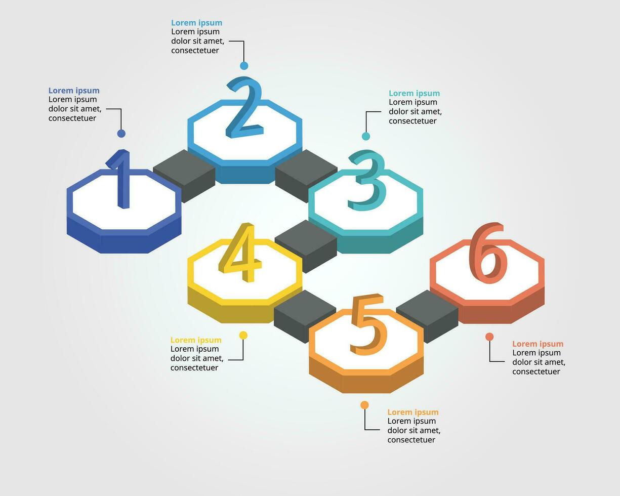 Octagon step timeline template for infographic for presentation for 6 element with number vector