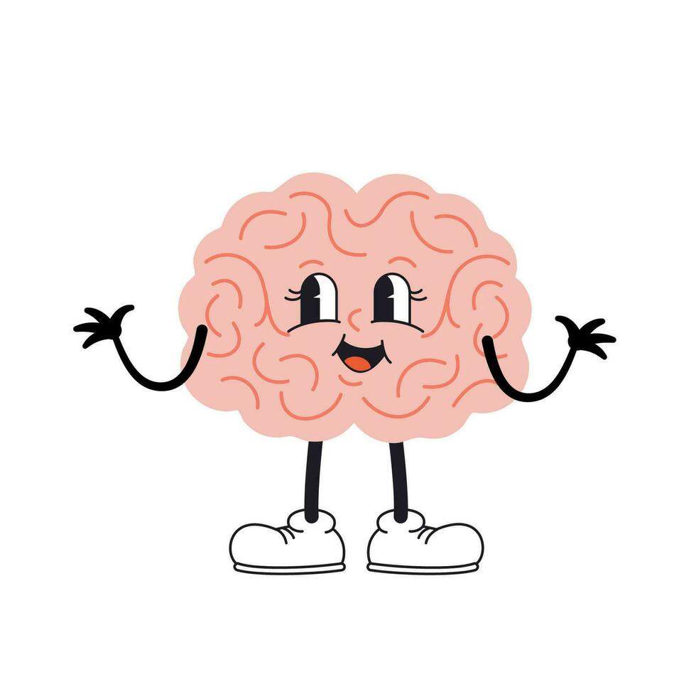 Connection of cute healthy happy brain and intestine gut characters. Concept Relation health of human brain and gut, second brain. Unity of mental and digestive. Vector illustration