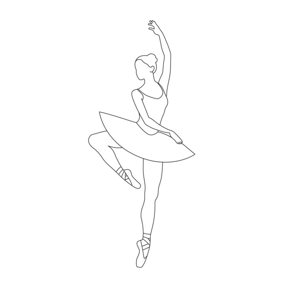 hermosa ballet bailarín es posando, joven agraciado mujer ballet bailarín, joven bailarina en pie en ballet poses línea Arte vector