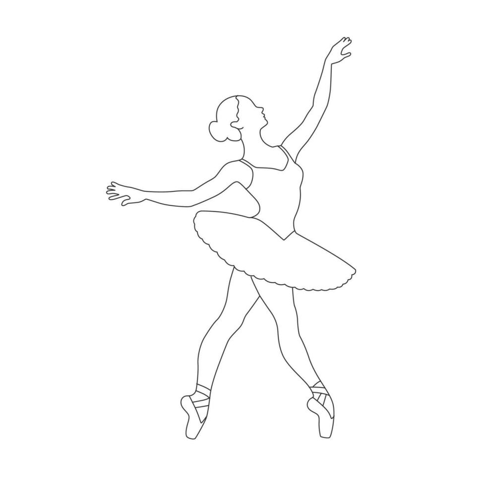 hermosa ballet bailarín es posando, joven agraciado mujer ballet bailarín, joven bailarina en pie en ballet poses línea Arte vector