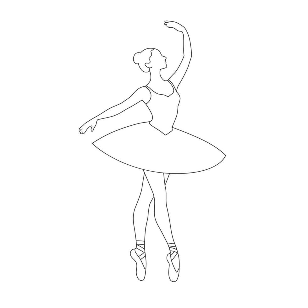 Beautiful ballet dancer is posing, young graceful woman ballet dancer, young ballerina standing in ballet poses line art vector