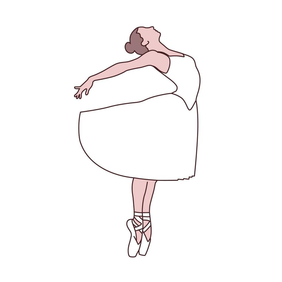 hermosa ballet bailarín es posando, joven agraciado mujer ballet bailarín, joven bailarina en pie en ballet poses vector ilustración