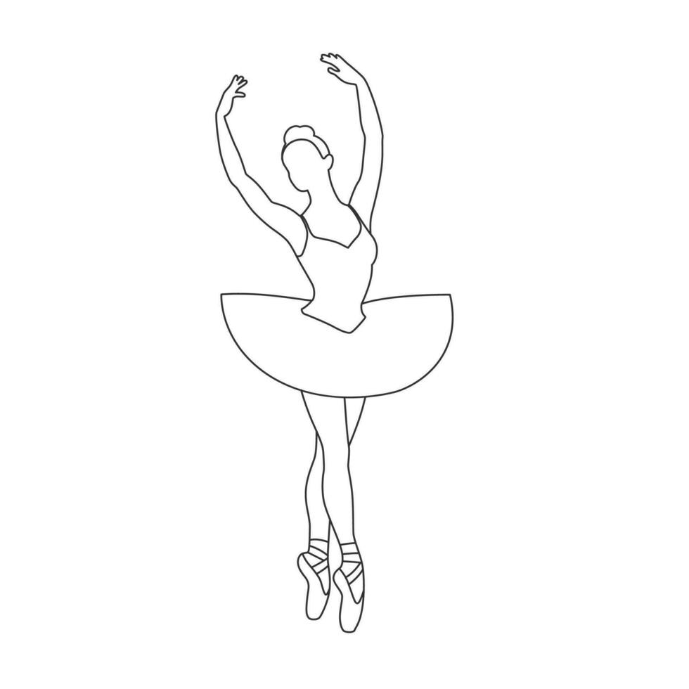 Beautiful ballet dancer is posing, young graceful woman ballet dancer, young ballerina standing in ballet poses line art vector