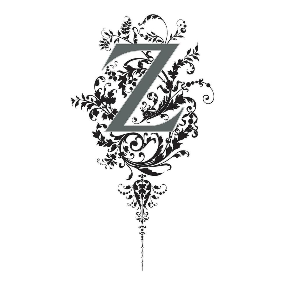 Art Renaissance Initial Caps Font Capital Letter Z vector design