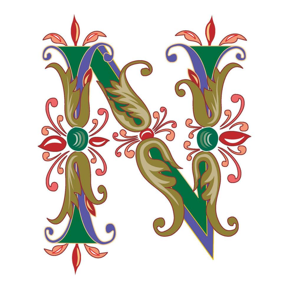 Vincente Initial Caps Font Capital Letter N vector design
