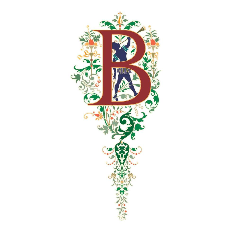 Art Renaissance Initial Caps Font Capital Letter B vector design