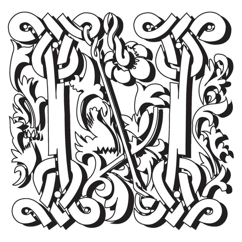 Masselle Initial Caps Font Capital Letter N vector design