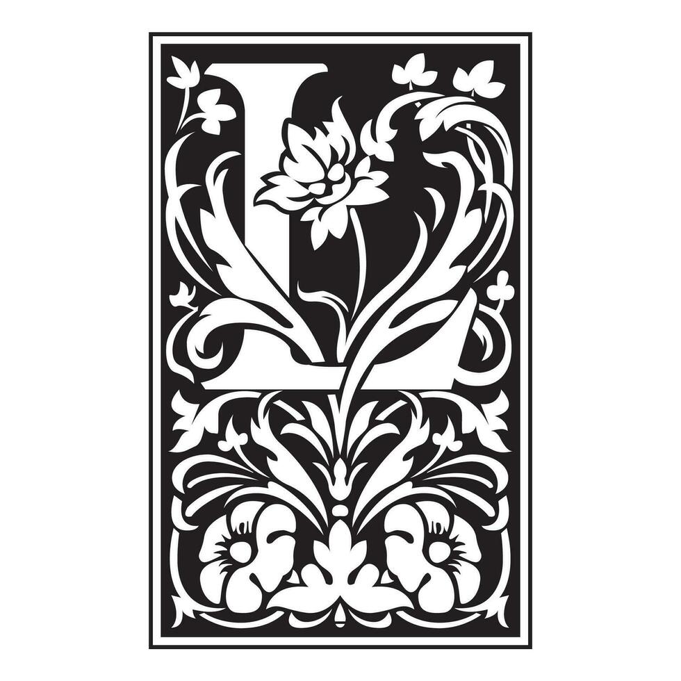 victoriana Initial Caps Font Capital Letter L vector design