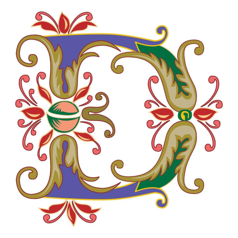Vincente Initial Caps Font Capital Letter D vector design