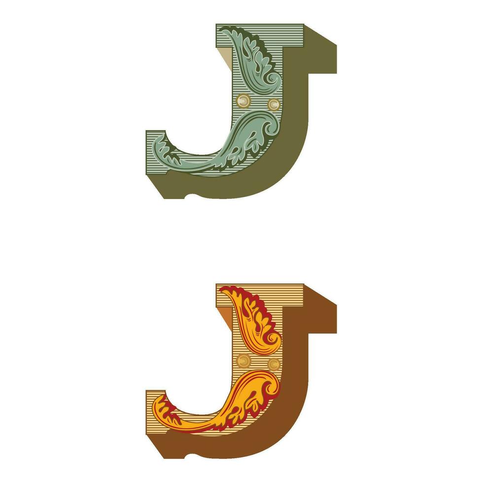 Arte federal inicial tapas fuente capital letra j vector diseño