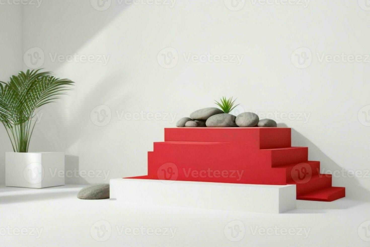 AI generated Premium stones podium for Presentation of the product with leaves. Pro Photo