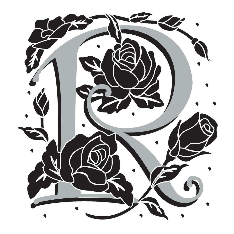 rosette Initial Caps Font Capital Letter R vector design