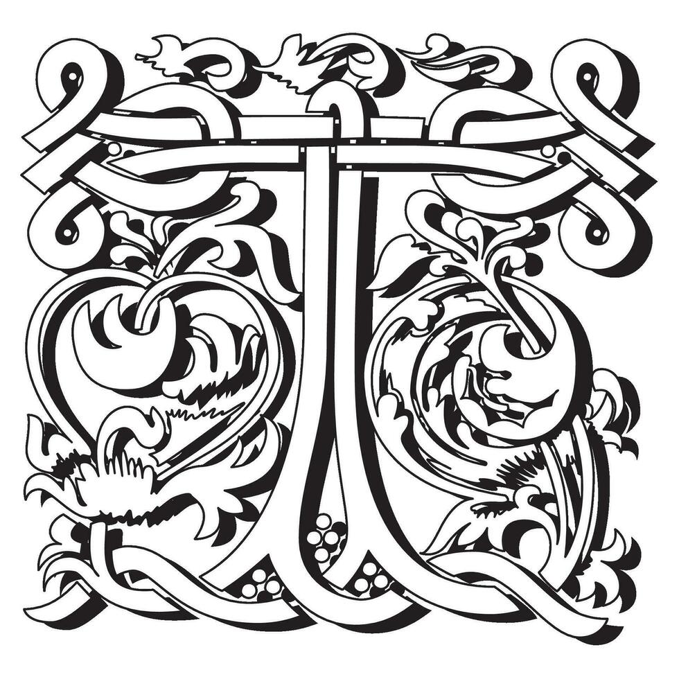 Masselle Initial Caps Font Capital Letter T vector design