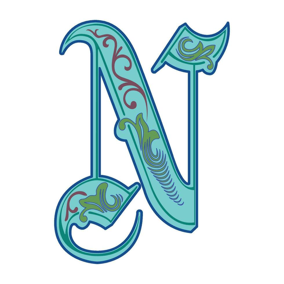Art Royal Initial Caps Font Capital Letter N vector design