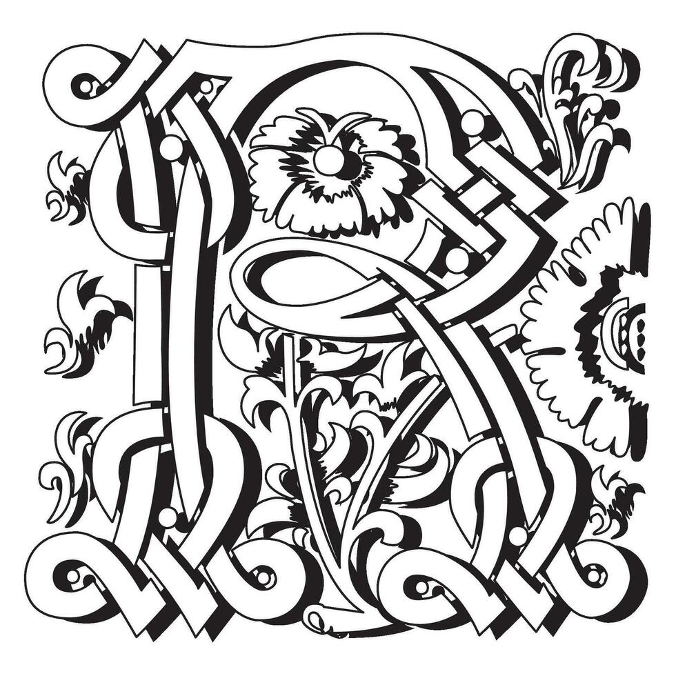 Masselle Initial Caps Font Capital Letter R vector design