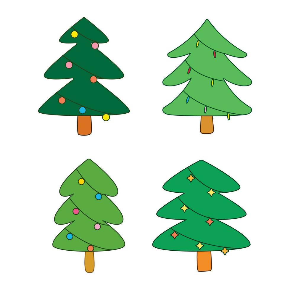 Various colorful christmas tree cartoon for celebration, element, illustration vector