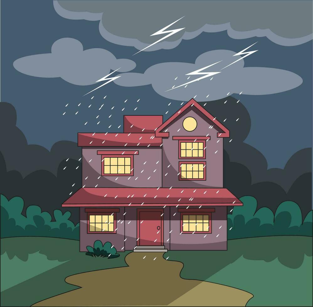 Vector illustration showing rain and thundering clouds