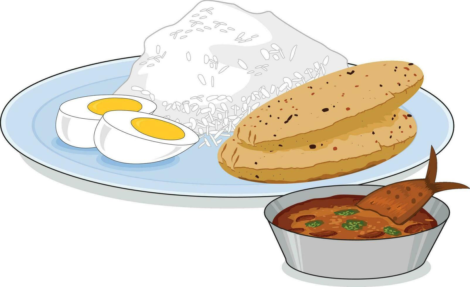 vector ilustración demostración huevos, pez, arroz, etc