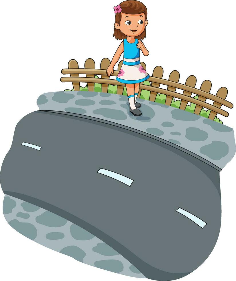 Girl walking happily on the footpath vector illustration